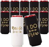 I Do Crew and Bride Bachelorette Party Can Coolers, Set of 12 Beer Can Coolies, Perfect Bachelorette Party Decorations and Bridesmaid Gifts (Black, Slim)