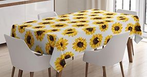 Ambesonne Sunflower Tablecloth, Sunflower Flowers on Polkadots Feminine Fresh Garden Fall Season Art, Dining Room Kitchen Rectangular Table Cover, 60" X 84", Yellow Seal