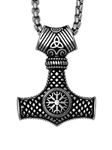 HAQUIL Mjolnir Necklace, Stainless Steel Viking Thor Hammer Helm of Awe Triquetra Pendant, Box Chain, Viking Jewelry Gift for Men