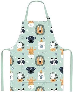 Pipoobear Kids Apron Adjustable Strap for Boys and Girls 100% Cotton, Blue Toddler Chef Apron with Pocket for Kitchen Cooking Baking Painting and Craft(S, 3-5 Year-Old)