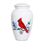 ICOKEE Adult Urn for Human Ashes, Red Cardinal Cremation Urn, White Funeral Urn, Decorative Urn, Burial Urn, Large Memorial Urn with Velvet Bag, up to 200 Lbs Capacity