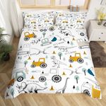 Construction Bedding Set Full Size Kids Cartoon Car Excavator Tractor Toddler Comforter Cover Set Equipment Trucks Dinosaur Duvet Cover Construction Vehicles White Yellow Bedspread Cover Quilt Cover