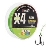 ZORBES® Fishing Line 54 Yards 0.8mm Fishing Line Super Strong PE Fishing Line Green Line Ultra Abrasion Resistant Heavy Duty 4X Strands Fishing Line