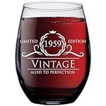 65th Birthday Gifts for Women Men - 1959 Vintage Style Stemless Wine Glass - 65th Birthday Decorations for Women - Wine Accessories Birthday Glasses - Retirement Gifts for 65 Year Old Woman - 15 oz