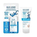 BLUE LIZARD Sensitive SPF 50 Duo Pack for Face & Body, Mineral Sunscreen, Non-Greasy Sunscreen Lotion for Sensitive Skin, Travel-Size Zinc Oxide Sunscreen Stick, 2 Count, 89ml Tube, 14g Stick