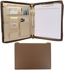 BLU MONACO | Brown Vegan Leather Padfolio | Zippered Work Organizer Binder with Gold Trim | Professional Document Case 8.5 x 11 for Women