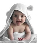 Shnuggle Hooded Baby Towel | Wearable Baby Bath Towels with Hood | Soft Absorbant Bamboo Cotton Bath Towels with Cute Ears | For Newborn Baby Boy and Girl | White