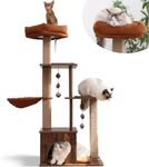 FUKUMARU Cat Tree, 4 in 1 Large Modern Cats Tower with Jute Scratching Post and Hammock, Wood Cat Condo with silvervine Balls, Cat Climber Stand Playhouse for Indoor Cats, Retro Style