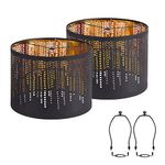 Black Lampshades Set of 2, Drum Lampshades with Crystal Design, 12.7" x 12.7" x 10 Inches Lampshades for Table Lamp, Floor Lamp, Pendant Light, Lamp Shade Harp Holder Included