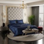 Stoa Paris Satin Bedding for Double Bed - 300TC Premium Bedsheet with Comforter & 2 Pillow Covers, Luxury Bedding Set, Diwali Decoration, Home Decor Gifting, For Couples, Wedding, Mystique Blue,300 TC