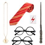 Abitoncc 6 PCS Wizard Costume Set Wizard Magic Wand and glasses Wizard Tie, Wizard Necklace for Halloween Costume Party Wizard Cosplay Fancy Dress Outfit Accessories for School Event World Book Day