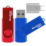 WesData 2 Pack 8GB USB 2.0 Flash Drive with 1 USB C Adapter, Thumb Drive USB Memory Stick Jump Drive for OTG Type C Phones/Tablets, MacBook, Laptop, PC Storage and Backup (Blue Red)