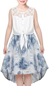 Sunny Fashion Girls Dress Chiffon Blue Floral High-Low Tie Waist Party Princess Size 12 Years