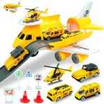 Ynybusi Plane Toy Transport Cargo Airplane Toys for 2 3 4 5 6 Year Old Boys Girls,Kids Aircraft Playsets with 1 Helicopter & 3 Construction Cars & 6 Road Signs