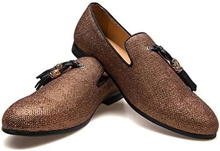 Men's Vintage Velvet Embroidery Noble Loafer Shoes Slip-on Loafer Smoking Slipper Tassel Loafer, Gold/11, 9.5 US