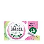 Lil-Lets Organic Non-Applicator Super Tampons, 16 Count (Pack of 1), for Medium to Heavy Flow, Made with 100% Organic Cotton, GOTS Certified, Vegan Organic Tampons, Plastic Free Period Care