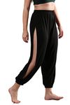 The Dance Bible Women Side Slit Cotton Lycra Arabian Dance Harem Pants (Black)