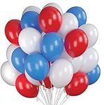 Prextex 75 Party Balloons 30 CM USA Blue, Red and White Balloons with Ribbon for Red Blue White USA and England Theme Balloons, Boy Baby Shower, Birthday Parties Supplies, Helium Quality