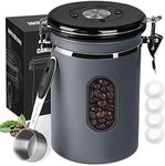 1800ML Airtight Coffee Canister with Date Tracker Transparent Window, 22.8OZ Coffe Beans Storage with 30 ML Measure Spoon&4 co2 Valve, Kitchen Food Storage Container for Ground Coffee,Coffee Beans&Tea