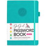 GoGirl Password Book with Alphabetical tabs – Internet Address & Password Keeper Logbook for Password Organization, Journal Notebook for Saving Website Logins. Medium Size 5.3″ x 7.7″, Turquoise