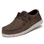 Hey Dude Men’s Wally Loafer Multiple Colors | Men’s Shoes | Men's Lace Up Loafers, Linen Dark Brown 2, 9 Women/7 Men