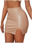 WDIRARA Women's Summer Solid Split Hem Zip Back Mini Workwear Skirt Champagne Solid Small