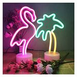 ENUOLI Flamingo and Palm Tree Neon Lights Combination Neon Signs Battery/USB Powered Neon Light Signs LED Light up Signs Neon Night Lights Flamingo Neon Lamp Coconut Tree Neon for Girls Bedroom Party