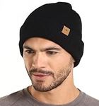 Winter Beanie Knit Hats for Men & Women - Merino Wool Ribbed Cap - Warm & Soft Stylish Toboggan Skull Caps for Cold Weather Jet - Black
