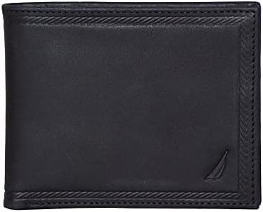 Nautica Men's Sail Embossed Leather Bifold Wallet, Black, One Size