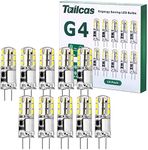 Tailcas G4 LED Bulbs, 1.5W 12V Mini Capsule Light Bulb AC/DC (20W Halogen G4 Lamp Equivalent), Bi-Pin Base JC Type Non-dimmable for Lighting Decor, Chandelier Home 10Pack (Cool White)