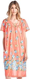 Casual Nights Women's Short Sleeve Muumuu Lounger Dress - Coral - Medium