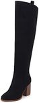 SERAIH Womens Pointed Toe Knee High Boots Faux Suede Side Zipper Chunky Block Heel Stretch Winter Thigh High Boots, Black, 7 US