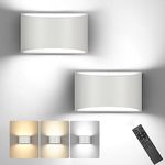 TRLIFE Modern LED Wall Sconces, Remote Control Dimmable and Adjustable Color Temperature 3000K~6000K Aluminum 12W Hardwired 120V AC Dimmable Wall Mounted Light for Bedroom Living Room(White, 2 Pack)