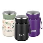 SHO Food Flask - Vacuum Insulated, Double Walled Stainless Steel Food Flask & Food Container - 10 Hours Hot & 20 Hours Cold - 530ml 800ml - BPA Free (Jet Black, 530ml)