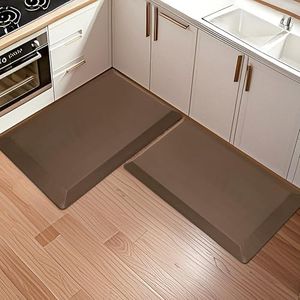 2 PCS Anti Fatigue Kitchen Mats for Floor, Brown 9/10 Extra Thick Cushioned Standing Desk Mat, Comfort Memory Foam Ergonomic Rugs and Mats Non-Slip Waterproof for Office, Kitchen, 20"x32"+20"x32"
