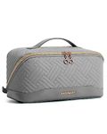 BAGSMART Makeup Bag Travel Cosmetic Bag Water-Resistant Portable Cosmetic Pouch, Flat Open Large Capacity Makeup Organizer for Toiletries and Brushes, Grey