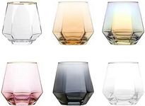 Hbluefat Stemless Wine Glasses Set of 6, Colored Water Cup, Diamond Shaped, Geometric Colorful Tumblers. 8.4oz. White Red Wine, Whiskey Glasses, Cocktail for Birthday, Party