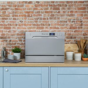 Russell Hobbs Compact Freestanding Dishwasher, 6 Place, Eco Mode, Silver