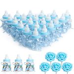 N&T NIETING Baby Shower Feeding Bottle, 24Pcs Baby Shower Favours with 5Pcs Artificial Roses Blue Candy Box for Baby Shower Party Decoration