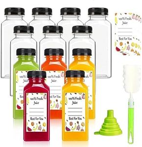 Plastic Juice Bottles with Caps 12 pcs, 12oz Reusable Juice Containers with Tamper Proof Lids Black, Clear Juice Bottles for Juicing, Milk, Smoothie, Drinking, and Other Beverages Christmas Gifts