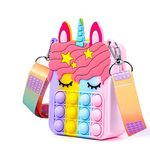 hirsrian Pop Fidget Bag Toy, Rainbow Fashion Shoulder for Girl Popping it Squeeze Toy Relieve Stress Kids and Adults(unicorn)