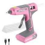 WORKPRO Cordless Glue Gun 12V, Rechargeable Fast Preheating Hot Glue Gun Kit with 15pcs Full Size Glue Sticks(11x200mm) Battery Powered Glue Gun for DIY Project, Art, Craft - Pink