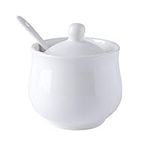 YOLIFE Ceramic Sugar Bowl, White Porcelain Sugar Pot with lid and Spoon, 8 oz/ 230 ml