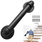 Lechansen Handrail for Stairs 1FT/ 30CM, Black Banister Staircase Handrail for Indoor Outdoor Wall Mounted, Metal Pipe Grab Bar Handrail for Steps,Handrail Staircase, Bath Grab Bar Handrail