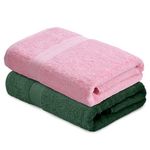 haus & kinder 100% Cotton 500 GSM Bath Towel Set of 2 | Extra Soft & Absorbent Large Size Bath Towels for Men Women | Size 140cm x 70cm | Pink & Olive