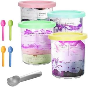 Tooneus 4 Pack Ninja Creami Deluxe Pints Compatible with NC500 NC501 Series Creami Ice Cream Makers for Ninja Creami Deluxe Containers Hold 24 oz of Food with ice cream scoop
