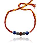 FOURSEVEN Jewellery Wisdom & Focus Healing Gemstone Bracelet with Lapis Lazuli, Silver and Rudraksha for Men and Women