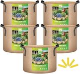 iPower 5-Pack 25 Gallon Plant Grow Bags Thickened Nonwoven Aeration Fabric Pots Heavy Duty Durable Container, Strap Handles for Garden, Tan New