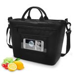 Gloppie 13L Insulated Reusable Lunch Bag Adult Large Lunch Box with Adjustable Shoulder Strap, Stylish Tote Bag for Women and Men Thermal Lunch Holder Cooler for School, Work, Office, Black