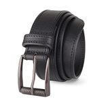 Prospero Comfort Men's Casual Belt Super Soft Full Grain Leather Roller Buckle 38MM 1.5 inch Black Brown Tan, Stitched Design - Black, Size 36 (Waist 34)